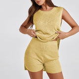 Rhea - Ärmelloses Strick-Lounge-Set für warme Tage – Gelb