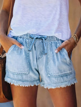 Katarina – Kurze Hose Aus Denim Mit Elastischem Bund Und Taschen – Hellblau