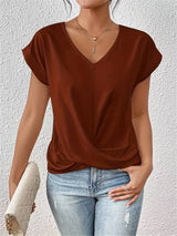 Leichtes Damen Kurzarm-Top – V-Ausschnitt & Twist-Detail vorne – Rot