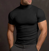 Damon - Eng anliegendes Kurzarm-Rollkragen-T-Shirt – Schwarz