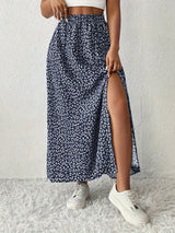 Aori – Elegante Maxiröcke mit hohem Bund und Blumenmuster – Marineblau