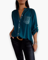Damen Glitzer Pailletten Top | Festlich Elegant – Seeblau