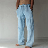 Anton - Einfarbige Herren-Freizeithose aus Leinen – Hellblau