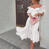 Julieta - Midi Partykleid mit nackten Schultern – Weiß
