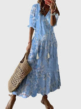Amalia™ | Retro Bohemian Sommerkleid – Hellblau