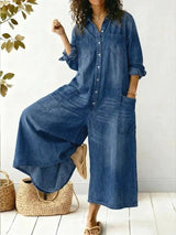 Aminta - weitbeiniger Denim-Jumpsuit – Blau