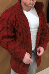 Benjamin - Herrenstrickjacke mit Stehkragen – Rot