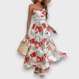 Caliora – Maxikleid mit tropischem Print – Rot