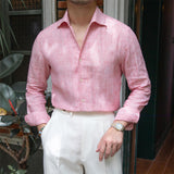Matthew - Texturiertes Leinenhemd – Rosa