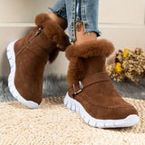 Winterschuhe Damen Stiefel | Seitlicher Reißverschluss mit Riemendetail – Braun