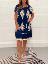 Ranee - Kleid Mit Geometrischem Muster Und Quadratischem Ausschnitt – Dunkelblau