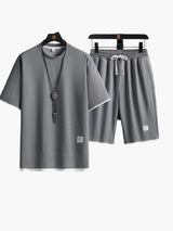 Herren-Freizeitset mit Kurzarmhemd und Shorts – Grau