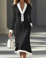 Seleneva - Soft-Touch Midikleid mit V-Ausschnitt – Schwarz