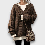 Marielle – Strickpullover mit V-Ausschnitt – Braun