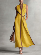 Rysella - Raffiniertes Wickel-Maxikleid aus Leinenmix – Gelb