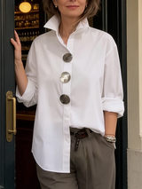 Shalani - Elegante Bluse Aus Leinen Und Baumwolle Mit Metallknöpfen – Weiß