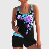 Flor | Blumen-Tankini mit Shorts, mit flachem Bauch-Effekt – Blau / Lila