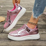 GlamStep™ – Elegante Damen Sneaker mit funkelnden Pailletten – Rosenrot