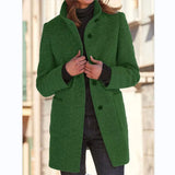 Vintora™ – Retro Damen-Windjacke mit Knöpfen und Stehkragen – Dunkelgrün
