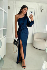 Solène – Elegantes One-Shoulder-Satinkleid für unvergessliche Auftritte – Blau