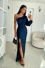 Winslet – Elegantes Maxikleid aus Satin – Marineblau