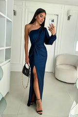 Damen-Abendkleid mit One-Shoulder-Form | klare Linienführung – Dunkelblau