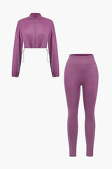 Naya | Sportliches Zweiteiler-Set mit Cropped-Jacke & Leggings – Staubiges Lila