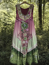 Evabella – Flickwerk-Kunst-Leinen-Tank Kleid – Blau