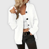 Susy | Eleganter Langarm-Hoodie mit Knopfdetails – Weiß