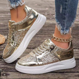 GlamStep™ – Elegante Damen Sneaker mit funkelnden Pailletten – Helles Gold