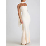 Valeria - Langes asymmetrisches Kleid mit zarten Transparenzen – Weiß