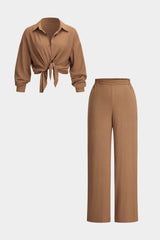 Mira | Luftiges Zweiteiliges Set mit Bluse – Braun