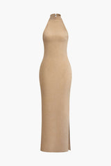 Luisa | Glitzerndes rückenfreies Neckholder-Abendkleid - glamouröse Verführung – Beige