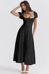 Beatriz - Midikleid mit Korsett und Knöpfen – Schwarz