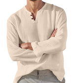 Tino – Herren Leinenhemd mit Stehkragen und Knopfdetails – Aprikose