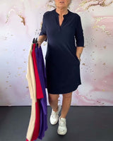 Hanne | Elegantes Kleid mit V-Ausschnitt – Dunkelblau