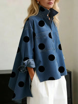 Ranulya - Elegantes Kunstvoll Bedrucktes Oberteil Mit Polka Dot Muster – Blau