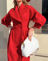 Retroluxe – vintage-wollmantel mit laternenärmeln und revers – Rot