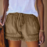 Tabitha - Stilvolle Hochtaillierte Denim-Shorts für trendbewusste Frauen – Khaki