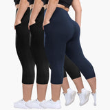 Capri-Leggings Set - Für Damen mit hoher Taille Sport – Schwarz/Schwarz/Marineblau