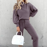 Damen Zweiteiler Set | Freizeitanzug mit Pullover und Hose – Dunkelgrau