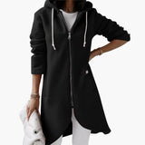Langer Hoodie mit Reißverschluss für Damen – Schwarz