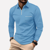 Herren Langarm-Polohemd mit Brusttasche – Hellblau