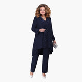 Bestickter 3-Teiler Anzug für Damen – Marineblau
