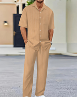 Herren Freizeit-Zweiteiler mit Kurzarm-Hemd und bequemer Hose – Khaki