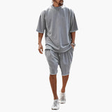 Herren Sommer Zweiteiler mit Kordelshorts und Oversize Shirt – Dunkelgrau