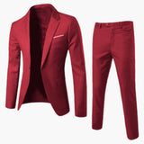 Herren Sommer Anzug Zweiteiler mit Revers und Flatfront Hose – Rot