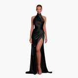 Glamouröses Satin Abendkleid - perfekt für Damen Gala Events – Schwarz
