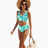 Eleganter Crossover-Bikini - Damen Zweiteiler für den Sommer – Aqua-Blüte
