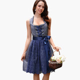 Dirndl kleid mit Spitzen­schürze für Damen - Oktoberfest 2025 – Blau-grau